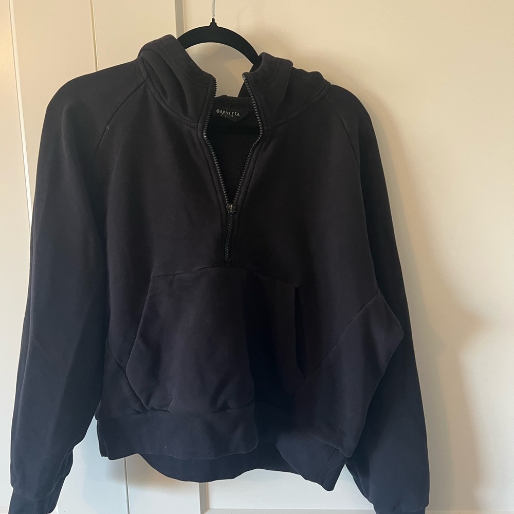 Athleta Black Forever Fleece 1/2 Zip Hoodie